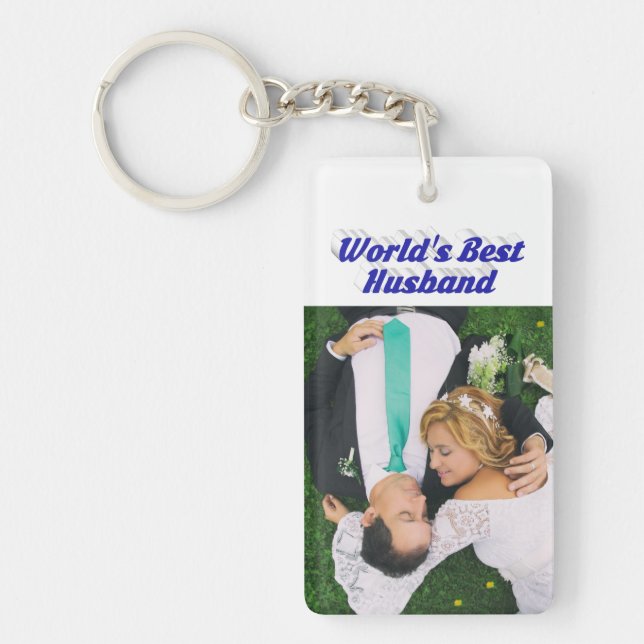 Husband-Foto mit blauem Text Schlüsselanhänger (Vorderseite)