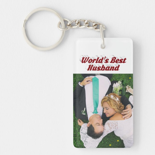 Husband-Foto mit bordeauxfarbenem Text Schlüsselanhänger (Vorderseite)