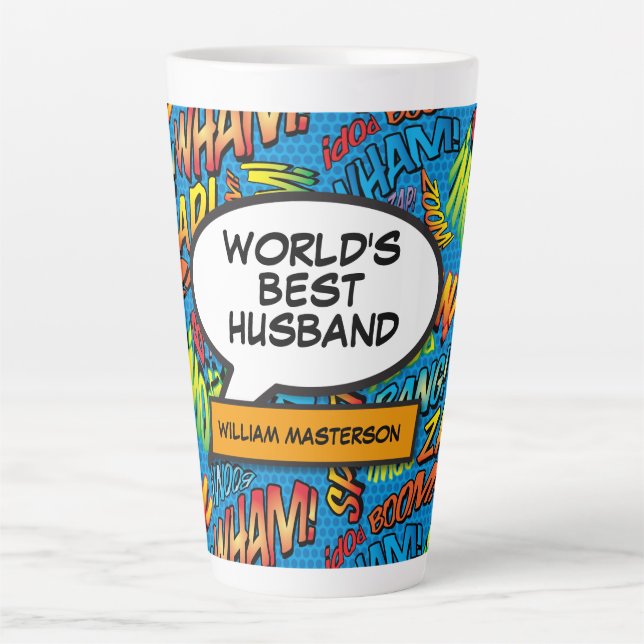 Husband Fun Cool farbiges Comic Typografisch Milchtasse (Vorderseite)