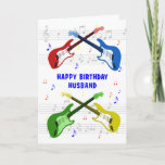 Husband Guitars Birthday Card Karte<br><div class="desc">Eine schöne Geburtstagskarte für einen Ehemann. Elektrische Gitarre farbenfrohe Kunst mit einer Musikskala im Hintergrund. Du kannst nicht zu viele Gitarren haben. Eine sehr coole Gitarren-Geburtstagskarte feiert die Energie und den Spaß dieses Musikinstruments. Eine perfekte Geburtstagskarte für Gitarristen und Musikliebhaber.</div>