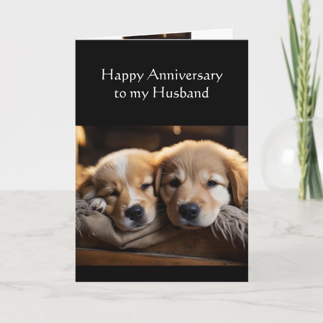 Husband Happy Anniversary Niedlich Hund Welpe Lieb Karte (Vorderseite)