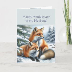 Husband Happy Anniversary Winter Fox Couple Karte