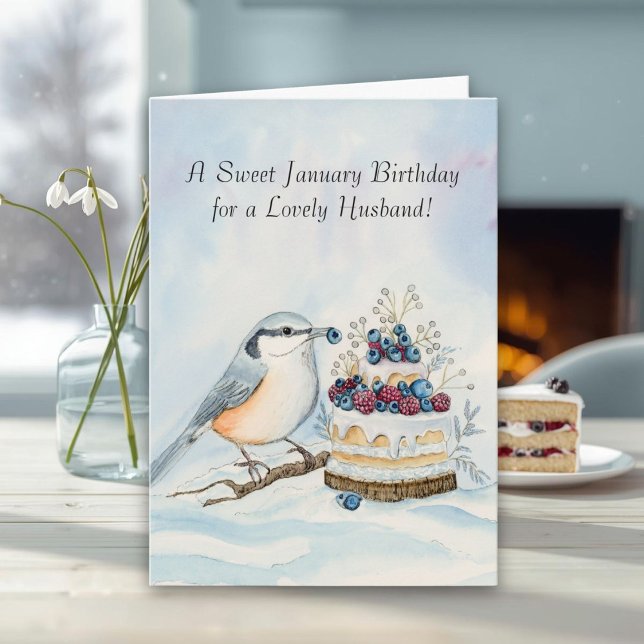Husband Happy January Birthday Nuthatch  Karte (Von Creator hochgeladen)