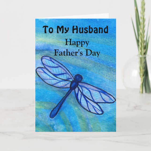 Husband Happy Vatertag Blue Dragonfly Card Karte (Vorderseite)