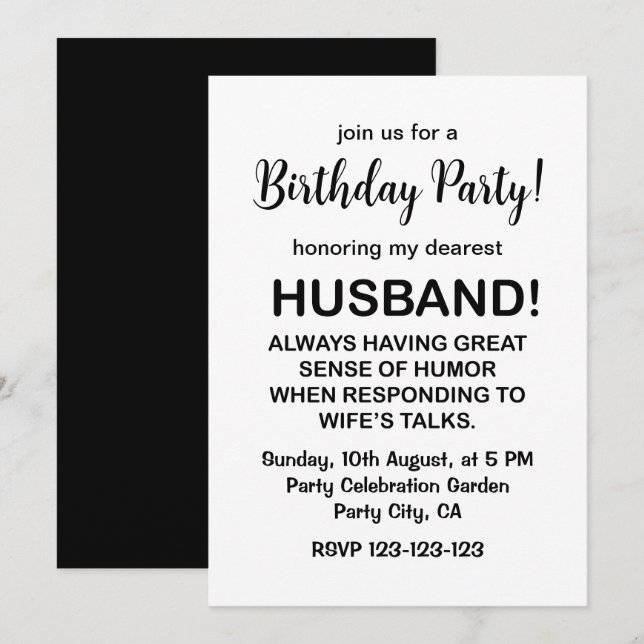Husband Hubby Quote Funny Husband Geburtstag Einladung (Vorne/Hinten)