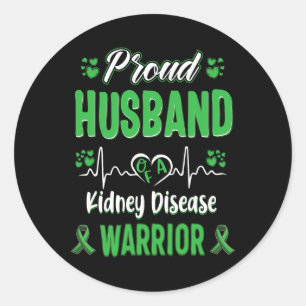 Husband Kidney Disease Warrior Awareness Ribbon Gr Runder Aufkleber