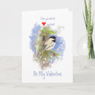 Husband Valentine Love Heart Chickadee Pine Bird Feiertagskarte