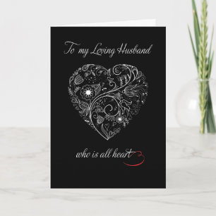Husband Valentine's Day White Heart on Black Feiertagskarte