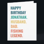 Husband Vater Fischen Legend Individuelle Name Geb Karte<br><div class="desc">🎣 Reel in Birthday Aufregung! 🏆 Unsere "Husband Vater Fishing Legend Individuelle Name Birthday card" ist der perfekte Fang, um Liebe und Bewunderung für den außergewöhnlichen Ehemann, Papa und die absolute Fishing Legend in Ihrem Leben auszudrücken. 🐟 👧 👦 Diese Karte ist nicht nur Papier; sie ist eine herzliche...</div>