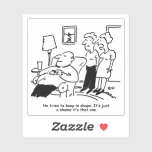 Husband versucht, in Shape Cartoon Behalten. Aufkleber