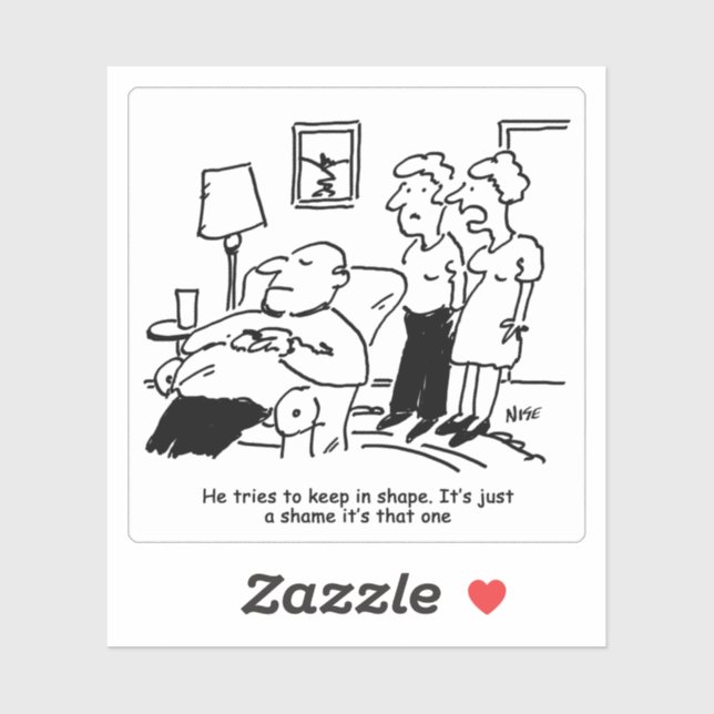Husband versucht, in Shape Cartoon Behalten. Aufkleber (Blatt)