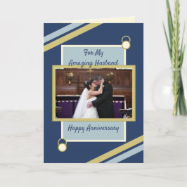 Husband Wedding Jubiläum Blau Gold Foto Karte