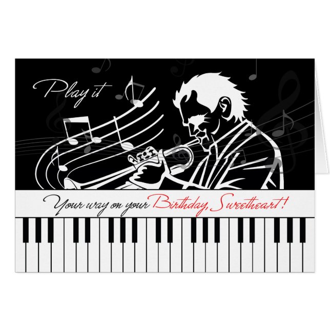 Husband's Birthday Music Theme Jazz Piano Keys (Vorderseite (Horizontal))