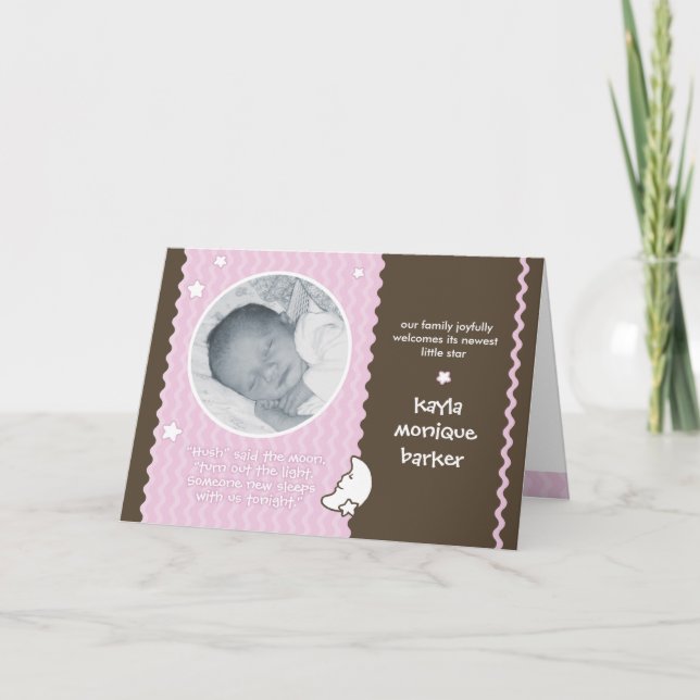 Hush Said the Moon Birth Announction - Pink Ankündigung (Vorderseite)