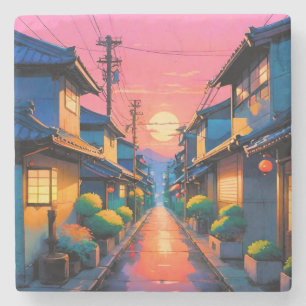Hushed Street, Warm Glows auf der japanischen Stra Steinuntersetzer