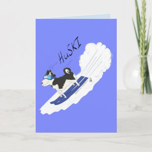 Huski - Funny Huski Dog Ski Grußkarte Karte