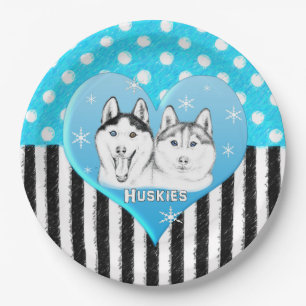 Huskiesblaumuster Pappteller