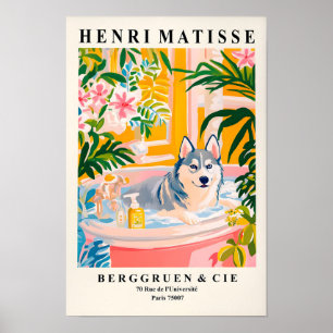 Husky Art Print, rosa Badezimmer Wand an Wand Kuns Poster