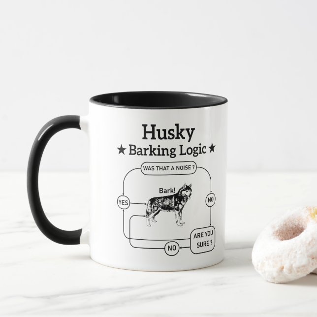 Husky Barking Logic Funny Siberian Dog Sarcastic Tasse (Mit Donut)