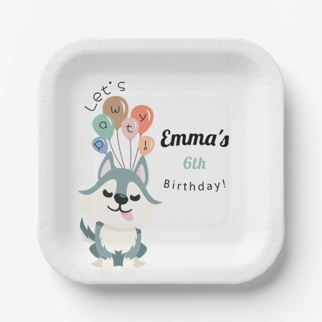 Husky Birthday Party Pappteller (Vorderseite)