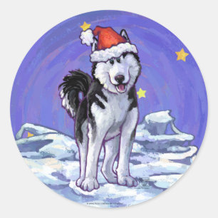 Husky Christmas Runder Aufkleber