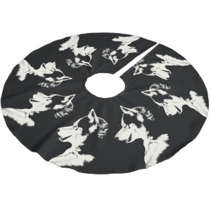 Husky Christmas Tree Skirt Sled Dog Tree Skirts Polyester Weihnachtsbaumdecke