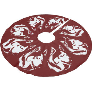 Husky Christmas Tree Skirt Sled Dog Tree Skirts Polyester Weihnachtsbaumdecke
