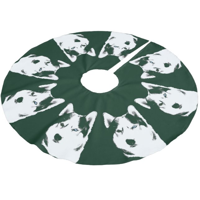 Husky Christmas Tree Skirt Sled Dog Tree Skirts Polyester Weihnachtsbaumdecke (Schrägansicht)