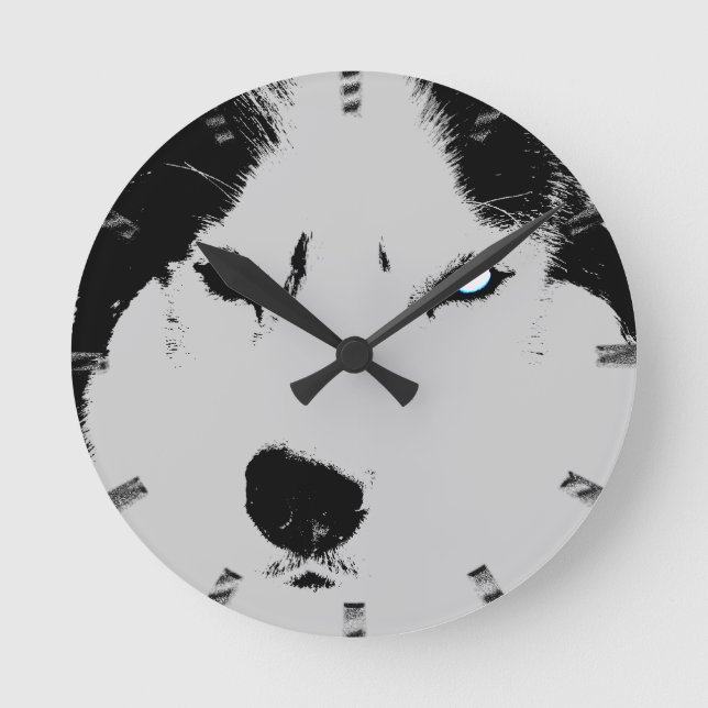 Husky Clock Wolf Husky Sled Dog Wall Clock Runde Wanduhr (Vorderseite)