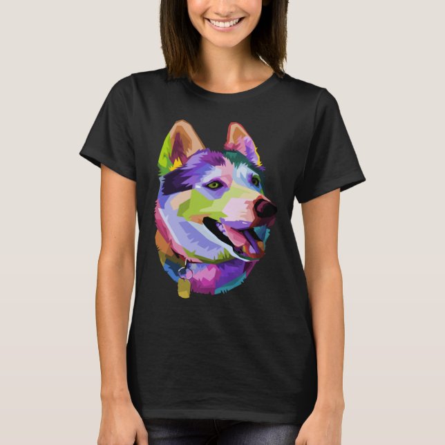 husky Colorful Dog Pop Style T-Shirt (Vorderseite)