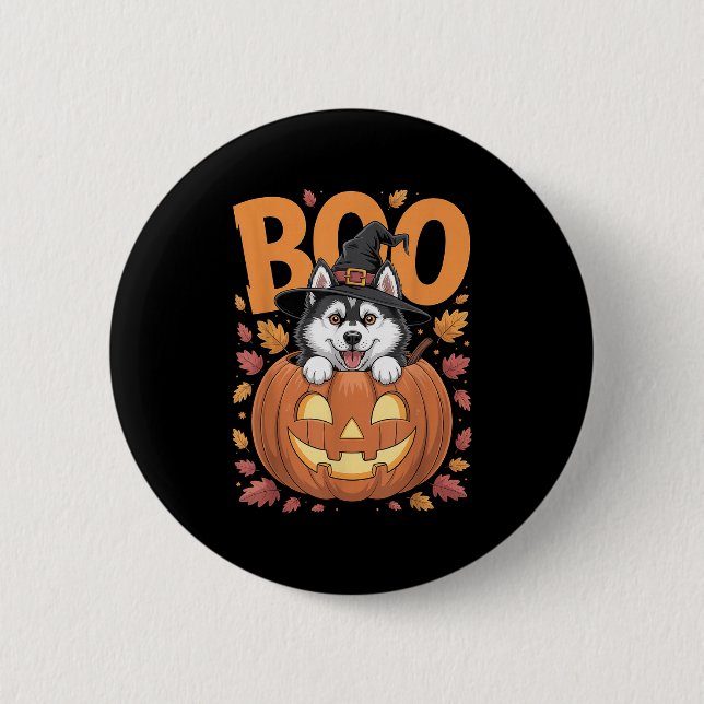 Husky Costume On Pumpkin Halloween Siberian Husky  Button (Vorderseite)