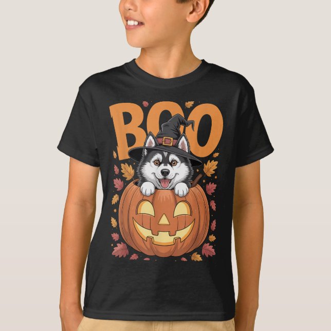 Husky Costume On Pumpkin Halloween Siberian Husky  T-Shirt (Vorderseite)