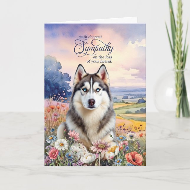 Husky Dog Field of Wildflowers Pet Sympathy Karte (Vorderseite)