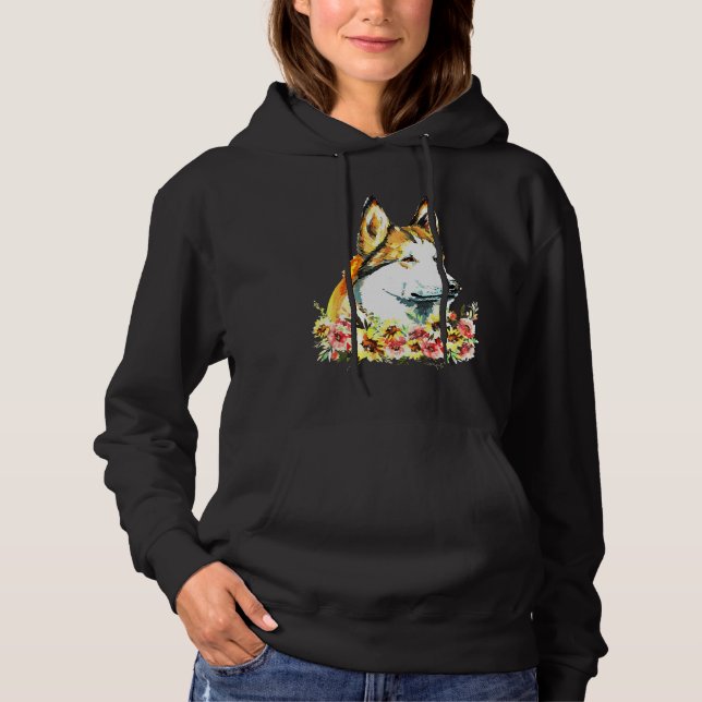 Husky Dog Floral Hoodie (Vorderseite)