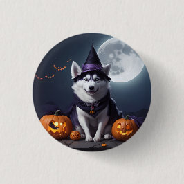 Husky Dog Halloween Adventure Moonlit Magic Spooky Button