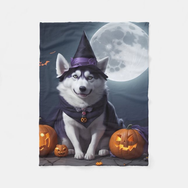 Husky Dog Halloween Adventure Moonlit Magic Spooky Fleecedecke (Vorderseite)