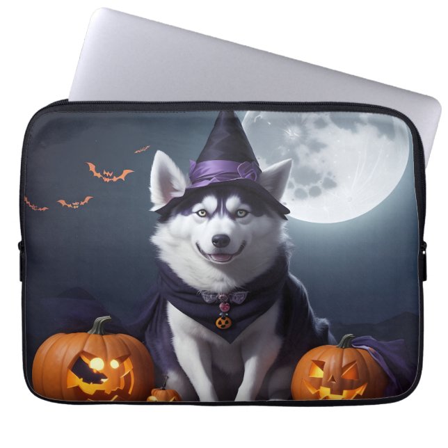 Husky Dog Halloween Adventure Moonlit Magic Spooky Laptopschutzhülle (Vorderseite)
