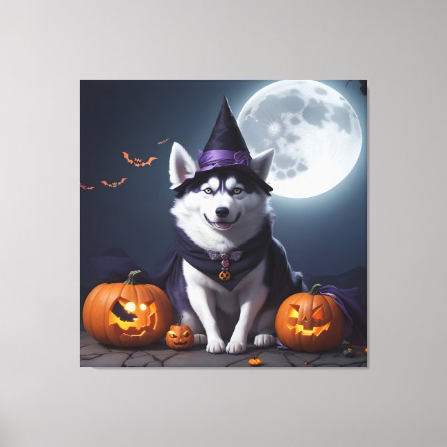 Husky Dog Halloween Adventure Moonlit Magic Spooky Leinwanddruck (Vorderseite)