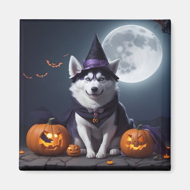 Husky Dog Halloween Adventure Moonlit Magic Spooky Magnet (Vorne)
