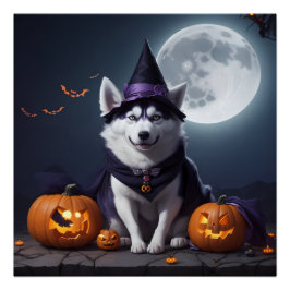 Husky Dog Halloween Adventure Moonlit Magic Spooky Poster