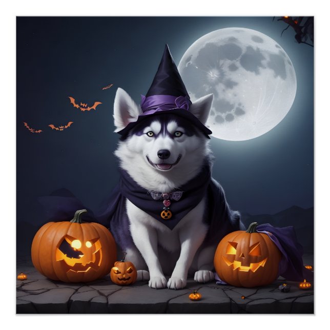 Husky Dog Halloween Adventure Moonlit Magic Spooky Poster (Vorderseite)
