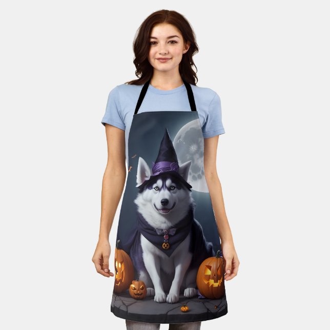 Husky Dog Halloween Adventure Moonlit Magic Spooky Schürze (Getragen)