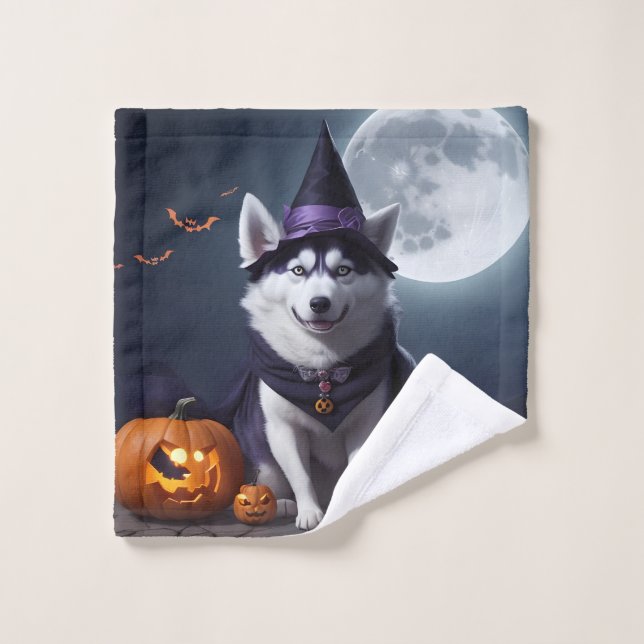 Husky Dog Halloween Adventure Moonlit Magic Spooky Waschlappen (Waschlappen)