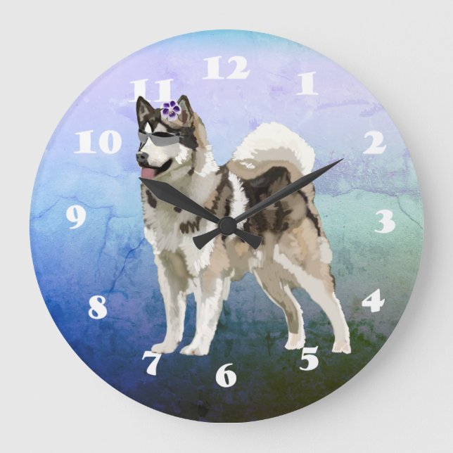 Husky Dog, Husky Art Wall Clock Große Wanduhr (Vorderseite)