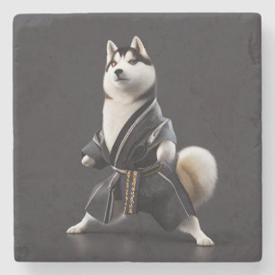 Husky Dog kennt Karate, Husky Dog Karate Player Steinuntersetzer