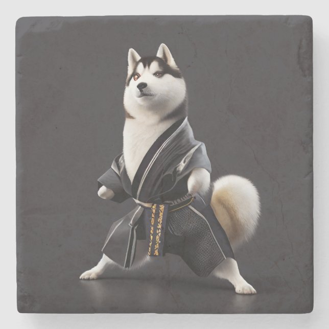 Husky Dog kennt Karate, Husky Dog Karate Player Steinuntersetzer (Vorderseite)