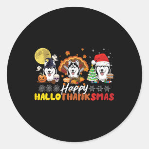 Husky Dog Lover Happy HalloThanksmas Happy Hallowe Runder Aufkleber