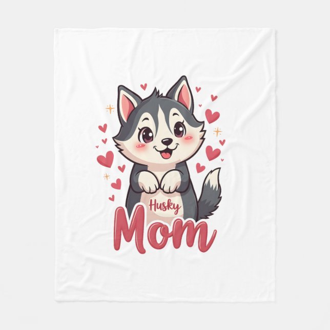 Husky Dog Mama Niedlich Kawaii Design Fleecedecke (Vorderseite)
