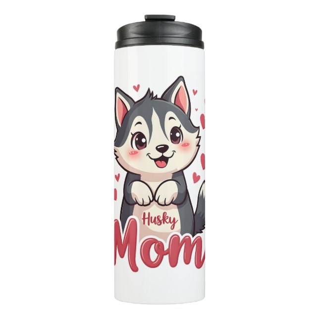 Husky Dog Mama Niedlich Kawaii Design Thermosbecher (Vorderseite)