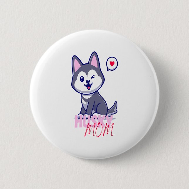 Husky Dog Mama Niedlich Kawaii Welppy Button (Vorderseite)
